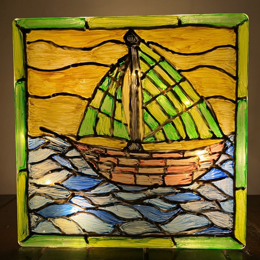 Hand Painted One Of A Kind Glass Block with LED Lights